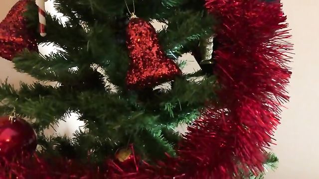 Красивый новогодний секс прямо под елкой